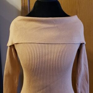 English factory cowl neck tan ribbed sweater